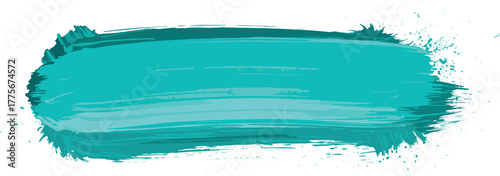 Hand-painted turquoise brush stroke with visible bristle texture, an artistic smear of acrylic paint for creative design. Abstract element isolated on white background