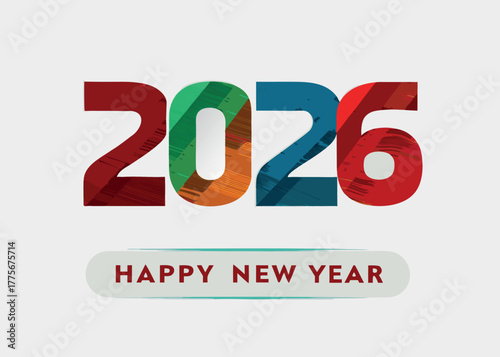 New Year 2026 happy new year text is spelled out with colorful red and yellow 3D ABC letters and numbers fridge magnets, perfect for a children's school celebration