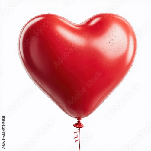 Wallpaper Mural Red heart-shaped balloon with ribbon and water droplets on a white background Torontodigital.ca