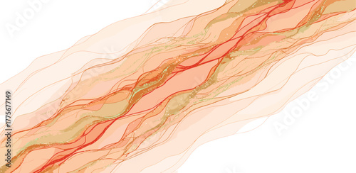 Abstract Fluid Artwork A Delicate Dance of Crimson and Gold