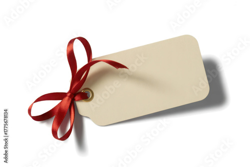 card note chirstmas celebration greeting or holidays gift or price tag with ribbon bow; isolated on transperent background
