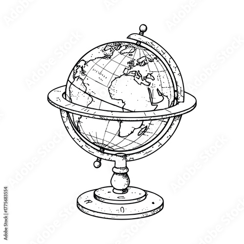 Hand drawn globe illustration for educational and travel design concepts