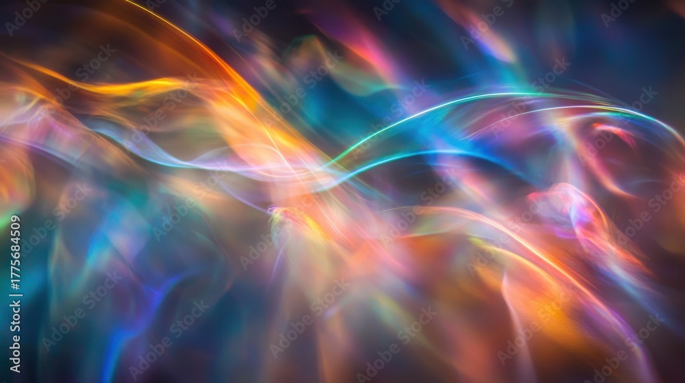 Naklejka premium Diffraction grating spectra abstract flowing light waves rainbow interference patterns optical physics phenomenon scientific visualization prismatic color dispersion