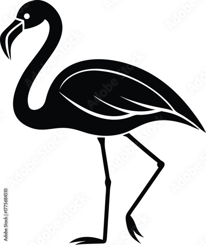 Elegant silhouette of a flamingo standing isolated on transparent background