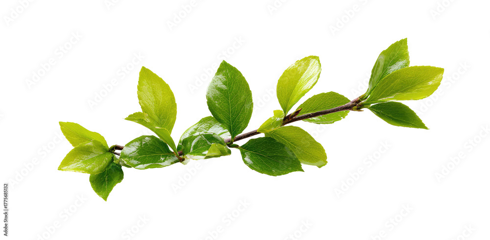 Fototapeta premium Close-up of a branch with several bright green leaves