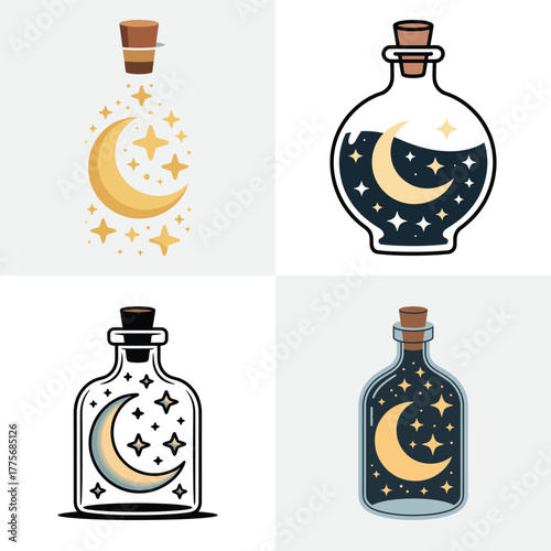 Perfume and glass bottle set vector illustration