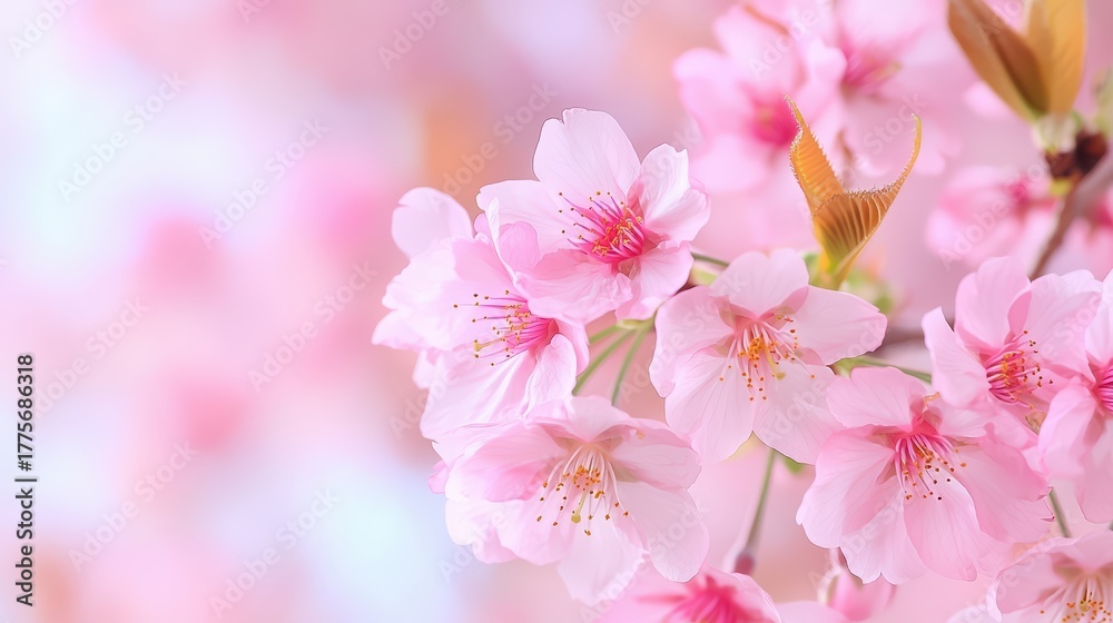 Fototapeta premium Delicate Pink Cherry Blossom Flowers with Soft Focus and Gentle Background for Springtime and Floral Aesthetics