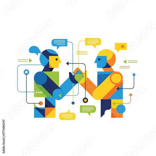 Tech Dialogue Colorful Geometric People Communicating and Exchanging Ideas