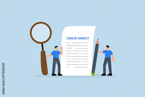 Code of conduct,  businessman writing code of conduct document