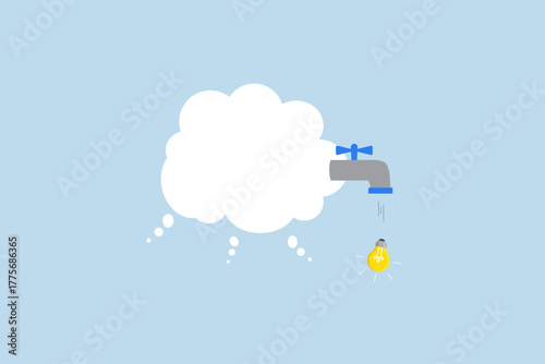 Thinking idea, collective thought sphere with tap to produce bright idea results.