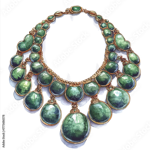 Chrysoprase Necklace, watercolor illustration vector, isolated on a white background.