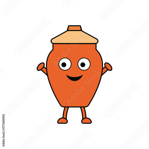 Folk Art Pot Mascot with Cheerful Cute Expression Vector Design