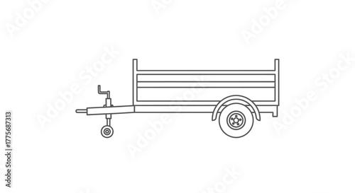 Simple line drawing of a utility trailer with hitch and wheels