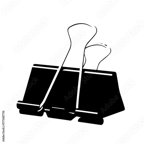 Black binder clip icon representing office supplies and stationery for organization and document management