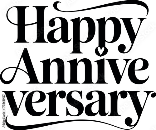 Elegant typography spells out Happy Anniversary with a decorative flourish.