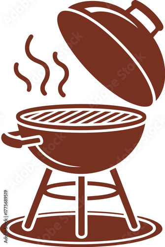 An open barbecue grill with smoke rising from the cooking surface.