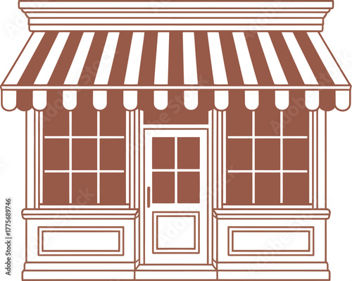 An illustration of a charming storefront with a striped awning.