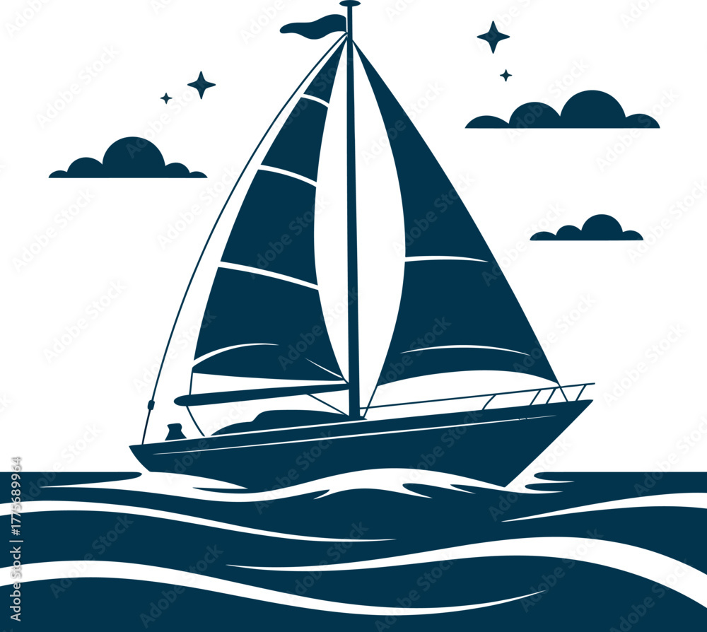 Fototapeta premium A majestic sailboat glides across the sea under a starry sky.