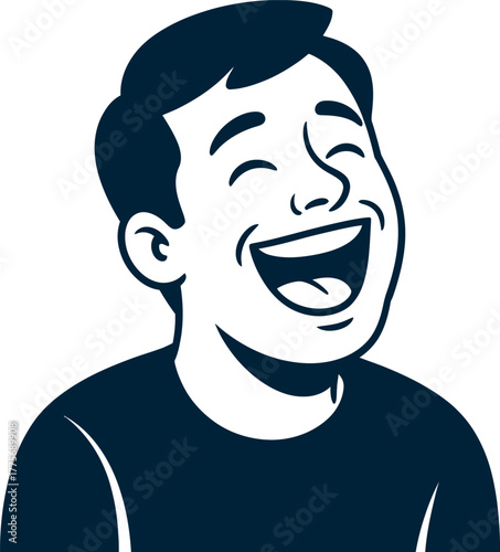 A man laughs heartily with his eyes closed in this stylized illustration.