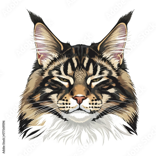 Majestic Maine Coon Cat Portrait A Detailed Illustration of a Feline Friend