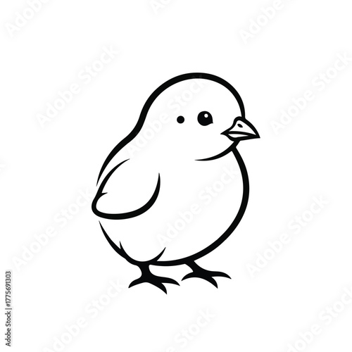 Cute fluffy chick illustration, a simple and charming drawing of a baby bird with a small beak and round body, perfect for spring and Easter themes