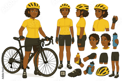 Cyclist Character Builder. Cartoon realistic vector illustration, Character constructor style, isolated