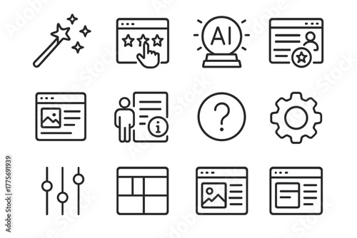 Predictive Design Icons. Predictive Design Elements. Line outline icon set of Predictive Design Elements: