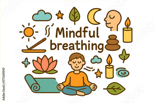 Mindful Breathing Doodle. Mindful breathing. Hand-drawn doodle illustration of Mindful breathing. person