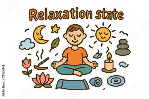 Meditative Doodle Art. Relaxation state. Hand-drawn doodle illustration of Relaxation state. person meditating