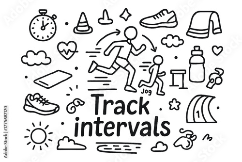 Track Interval Doodles. Track intervals. Hand-drawn doodle illustration of Track intervals. In the middle, one