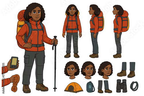 Trekker Character Illustration. Cartoon realistic vector illustration, Character constructor style, isolated