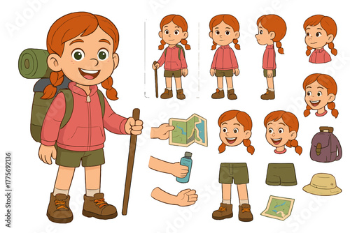 Cheerful Little Hiker. Cartoon realistic vector illustration, Character constructor style, isolated