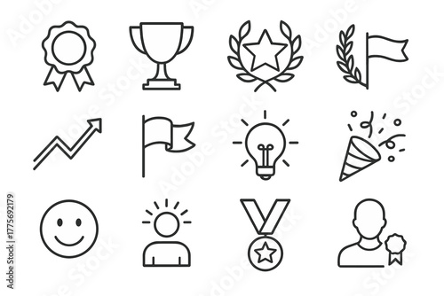 Leadership Icon Set. Leadership in action during corporate restructuring. Line outline icon set of Leadership