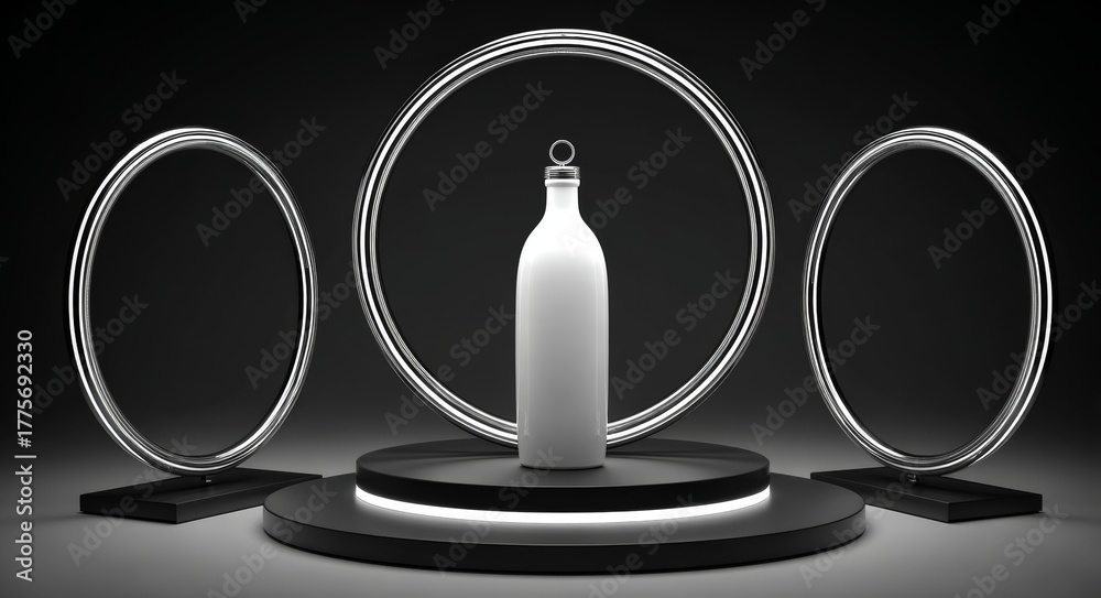 Obraz premium The elegant bottle is showcased in a modern architectural setup, characterized by a sleek and minimalist design