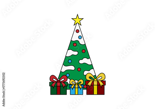 Árbol de navidad con regalos rojos y verdes