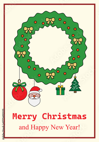 Felicitación navideña vertical con guirnaldas y ornamentación navideña 