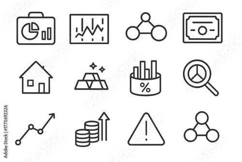 Financial Icon Set. Financial planning. Line outline icon set of Financial planning: investment portfolio,