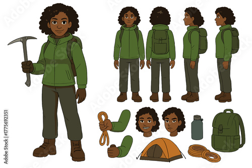Adventure Woman Character Design. Cartoon realistic vector illustration, Character constructor style, isolated