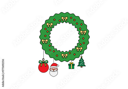 Guirnalda navideña con bola de navidad, papá noel, regalo y árbol de navidad