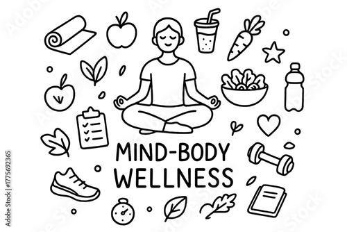 Mind-Body Wellness Doodle. Mind-body wellness. Hand-drawn doodle illustration of Mind-body wellness. In the
