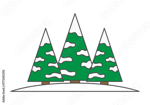 Tres pinos con nieve en fondo blanco