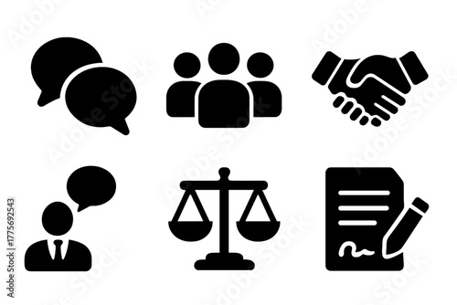 Dialogue Icon Set. Dialogue. Filled icon set of Dialogue: speech bubbles, group of people, handshake, heart,