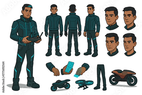 Futuristic Character Design. Cartoon realistic vector illustration, Character constructor style, isolated