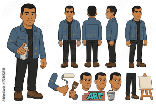 Modern Artist Character Set. Cartoon realistic vector illustration, Character constructor style, isolated