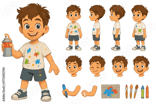 Playful Young Artist. Cartoon realistic vector illustration, Character constructor style, isolated transparent