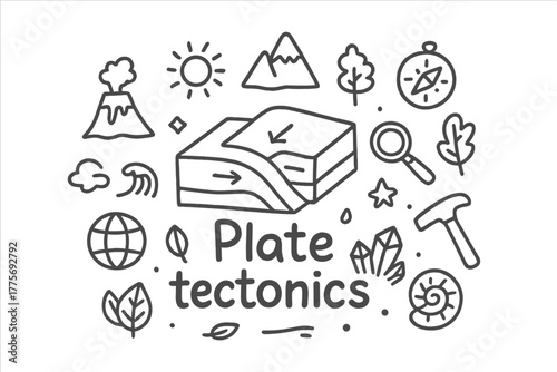 Plate Tectonics Doodle. Plate tectonics. Hand-drawn doodle illustration of Plate tectonics. In the middle, one