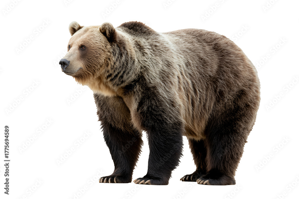 Fototapeta premium Majestic grizzly bear standing tall with powerful presence, showcasing strength and wild beauty for wildlife projects
