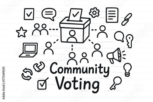 Community Voting Doodle. Community voting. Hand-drawn doodle illustration of community voting. In the middle,