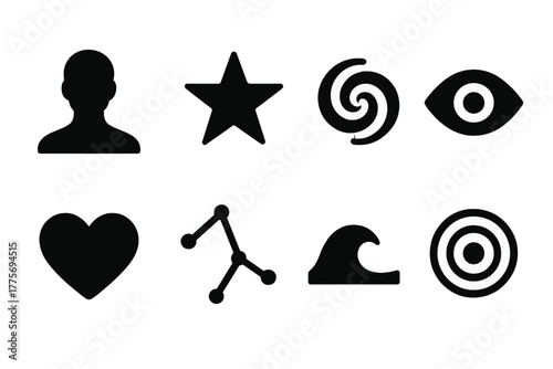 Inner Universe Icons. Inner universe. Filled icon set of inner universe: human silhouette, star inside, spiral