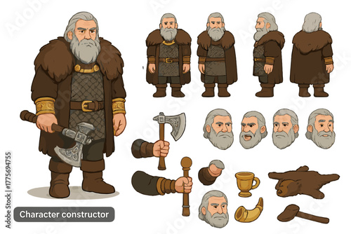 Viking Chieftain Character Design. Cartoon realistic vector illustration, Character constructor style,